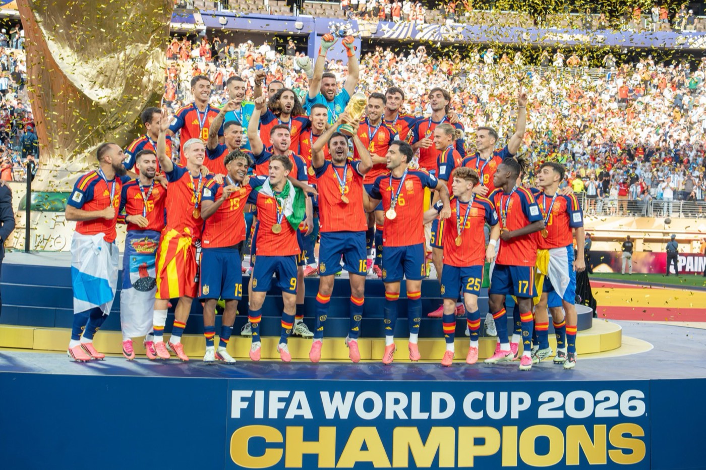 Spain lift the 2026 FIFA World Cup trophy