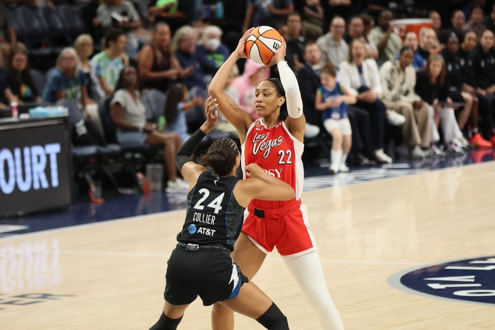Napheesa Collier drives with the ball during a WNBA game